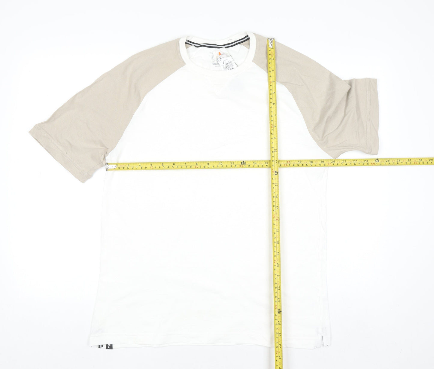 Decathlon Men’s White Beige Colourblock Crew Neck Cotton T-Shirt M
