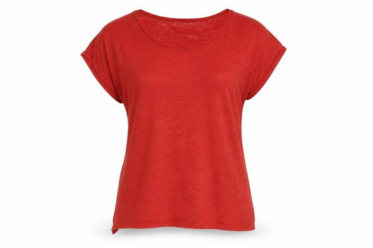 EAST Women's Red Linen Short Sleeve Basic T-Shirt Size 12