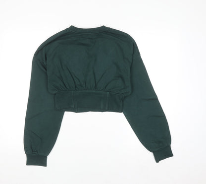 Bershka Women Dark Green Cropped Pullover Sweatshirt Size S
