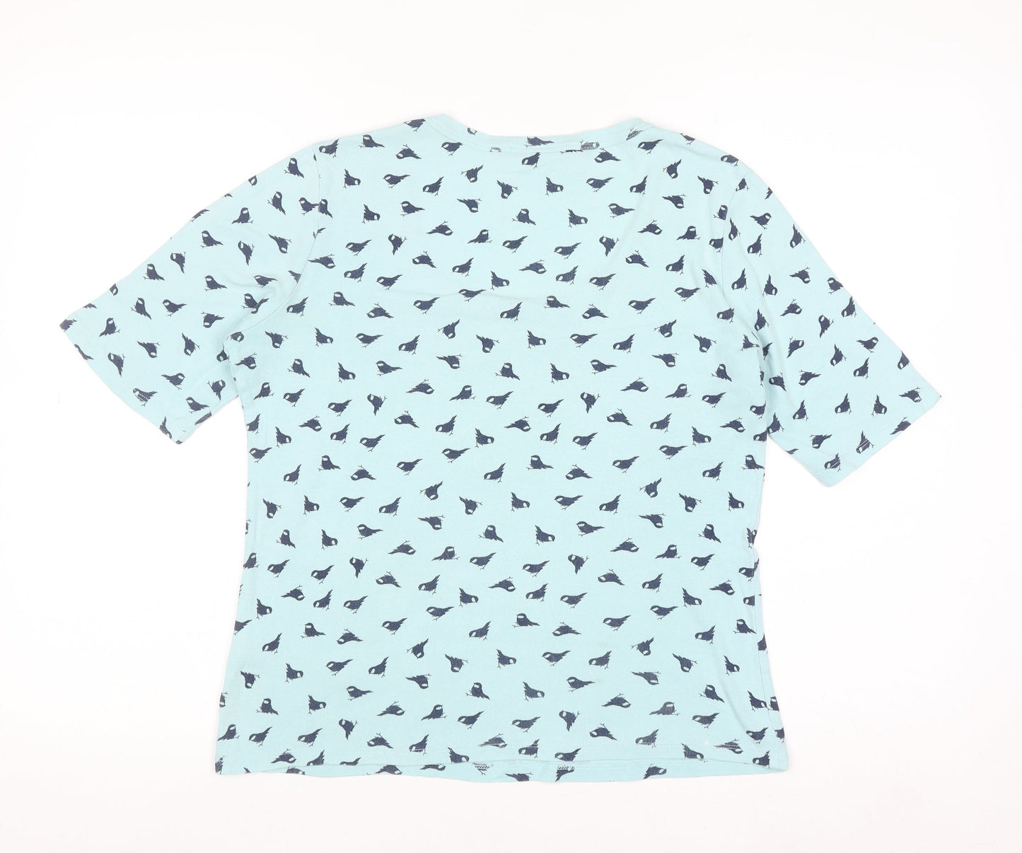 Marks and Spencer Women Turquoise Bird Print Cotton T-Shirt UK 14