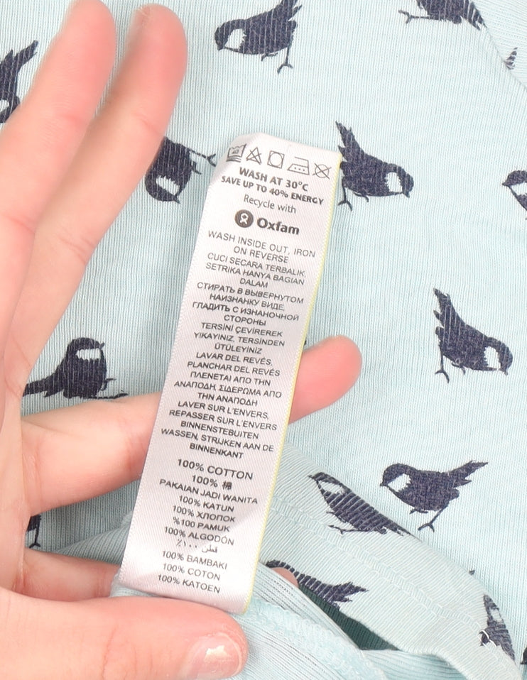 Marks and Spencer Women Turquoise Bird Print Cotton T-Shirt UK 14