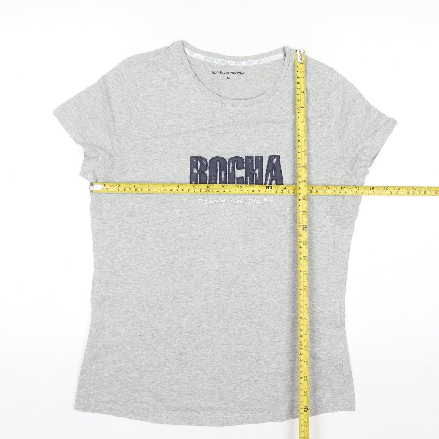 Rocha John Rocha Women’s Grey Cotton Short Sleeve T-Shirt Size 14