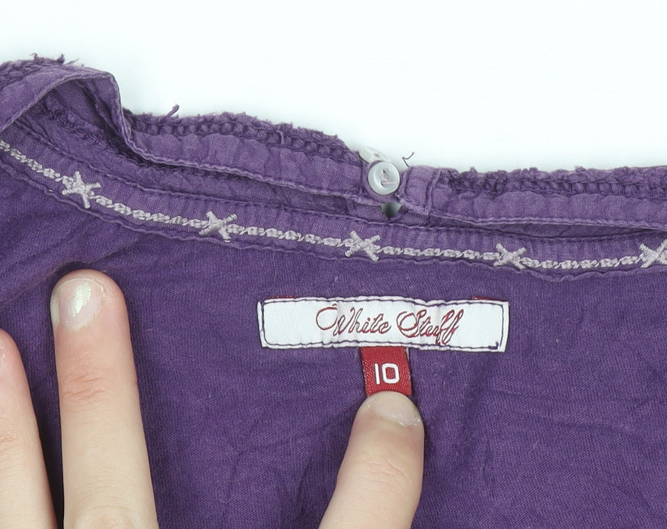 White Stuff Women's Purple Cotton Long Sleeve Blouse Size 10