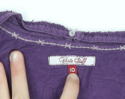 White Stuff Women's Purple Cotton Long Sleeve Blouse Size 10