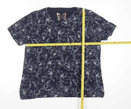 Tigi-Wear Women's Blue Floral Cotton T-Shirt Size 14