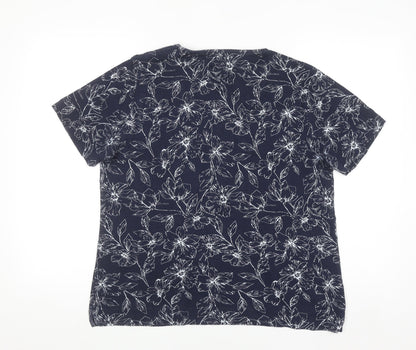 Tigi-Wear Women's Blue Floral Cotton T-Shirt Size 14