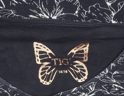 Tigi-Wear Women's Blue Floral Cotton T-Shirt Size 14
