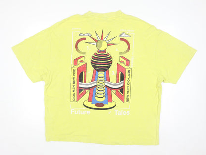 Collusion Men's Yellow Graphic Print Relaxed Fit Cotton T-Shirt S