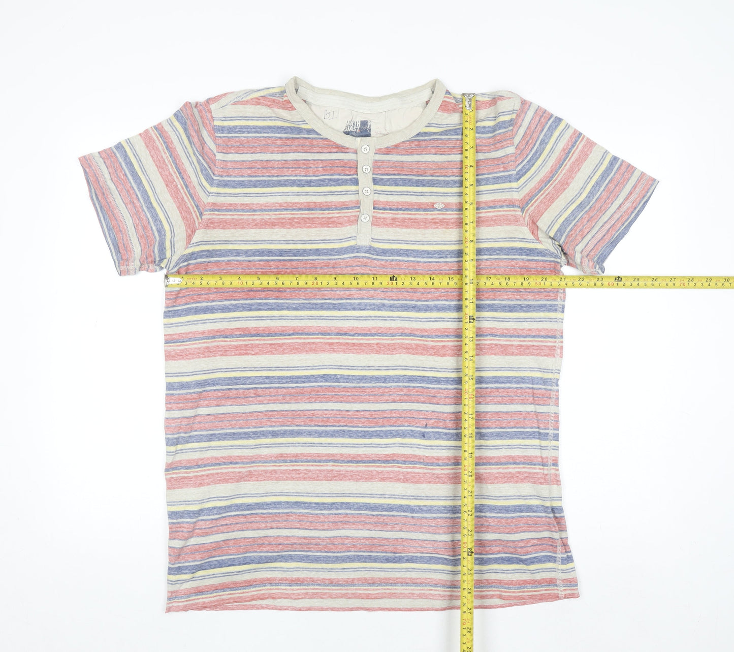 North Coast Men's Multicoloured Striped Henley T-Shirt Size L