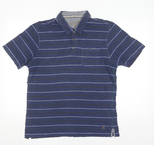 White Stuff Men's Blue Striped Cotton Polo Shirt M Regular Fit