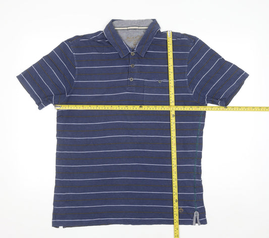 White Stuff Men's Blue Striped Cotton Polo Shirt M Regular Fit