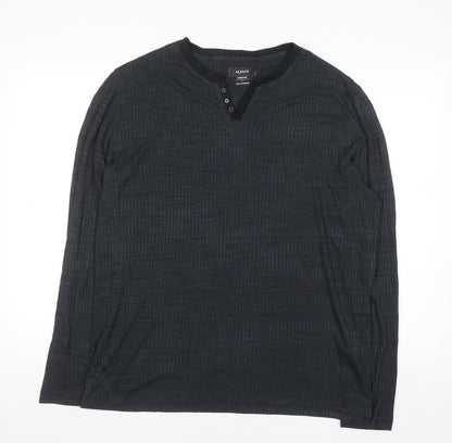Alfani Men's Black Long Sleeve Henley Knit Stretch Top L