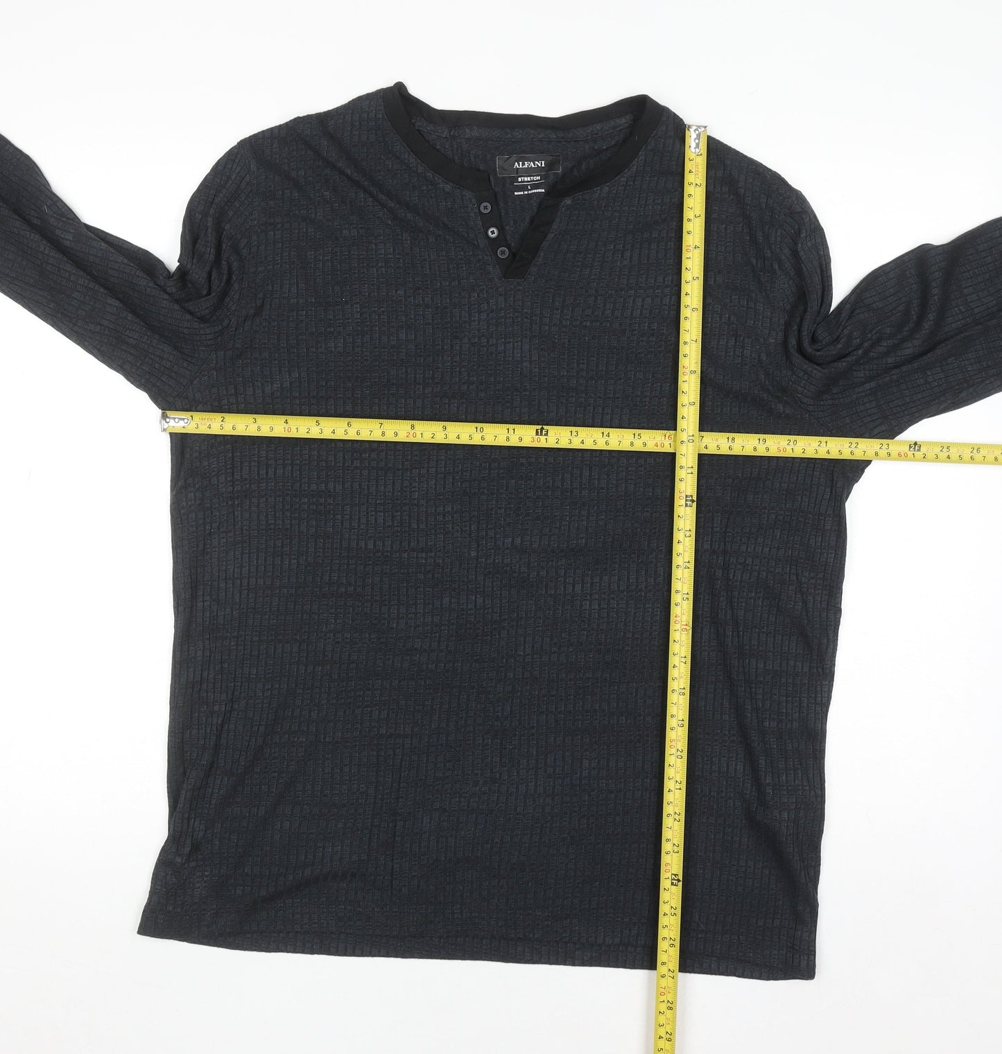 Alfani Men's Black Long Sleeve Henley Knit Stretch Top L