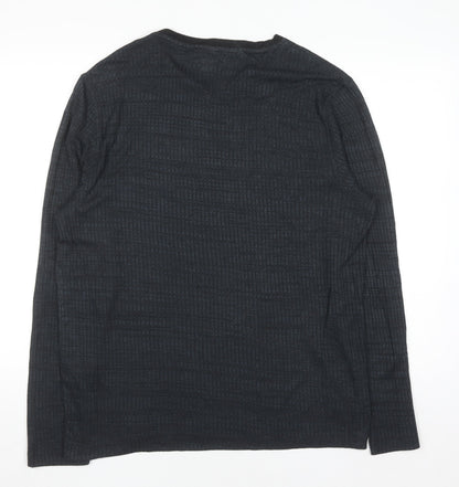 Alfani Men's Black Long Sleeve Henley Knit Stretch Top L