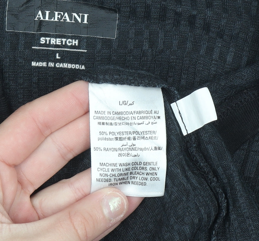 Alfani Men's Black Long Sleeve Henley Knit Stretch Top L