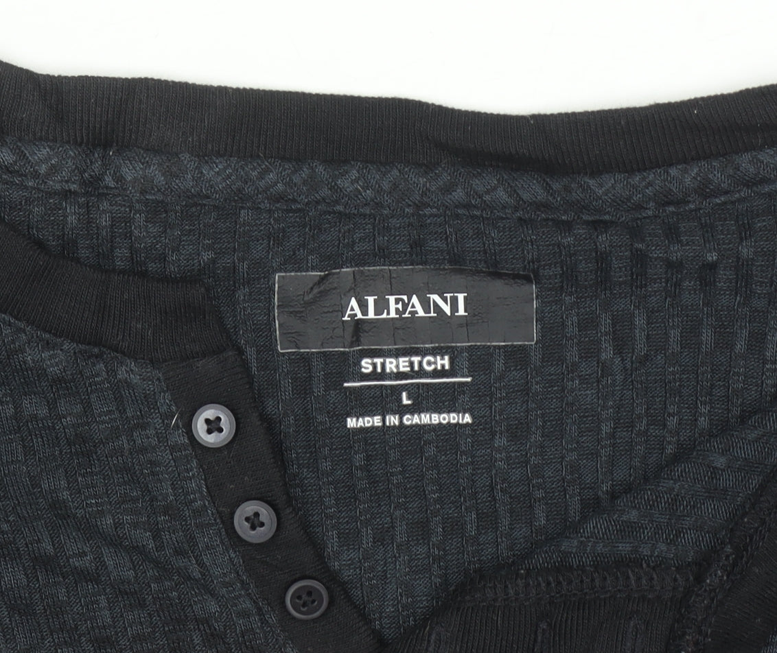 Alfani Men's Black Long Sleeve Henley Knit Stretch Top L