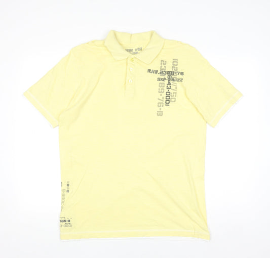 Urban Spirit Men's Yellow Graphic Cotton Polo Shirt Medium