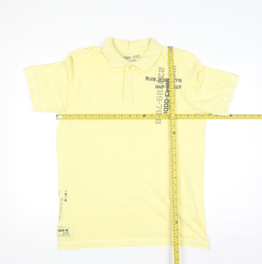 Urban Spirit Men's Yellow Graphic Cotton Polo Shirt Medium