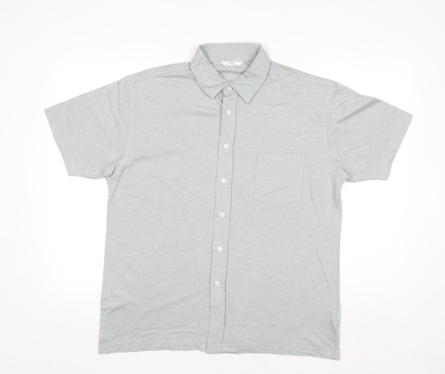 Marks and Spencer Mens Grey Cotton Blend Short Sleeve Polo Shirt M