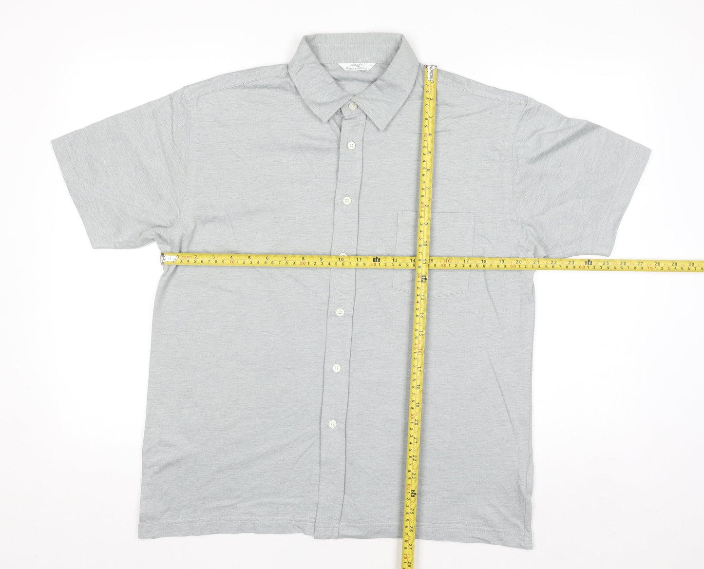 Marks and Spencer Mens Grey Cotton Blend Short Sleeve Polo Shirt M