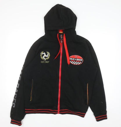 Isle of Man Men's Black Full Zip Hoodie M Embroidered Road Races Fleece