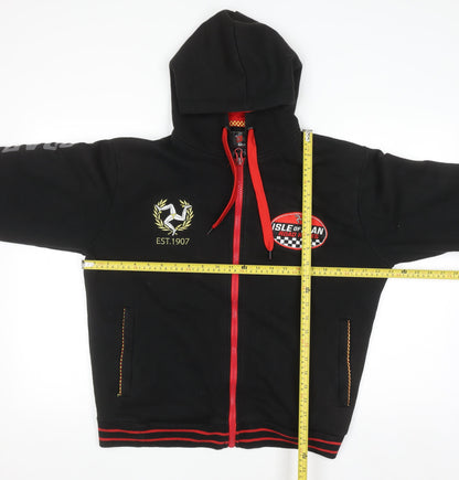 Isle of Man Men's Black Full Zip Hoodie M Embroidered Road Races Fleece