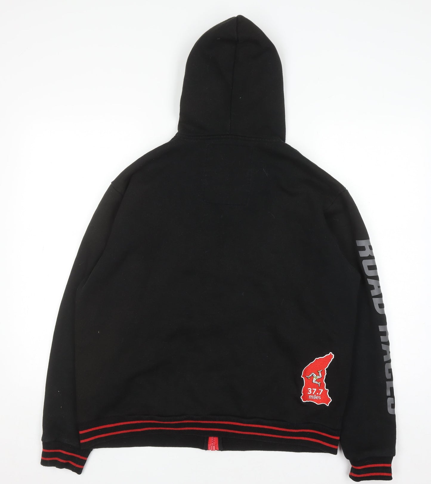 Isle of Man Men's Black Full Zip Hoodie M Embroidered Road Races Fleece