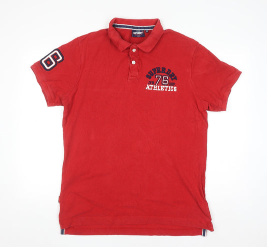 Superdry Men's Red 2XL Polo Shirt Athletic Embroidered Logo