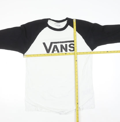Vans Men’s Black & White Slim Fit 3/4 Sleeve Cotton Baseball Top Size M