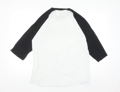 Vans Men’s Black & White Slim Fit 3/4 Sleeve Cotton Baseball Top Size M