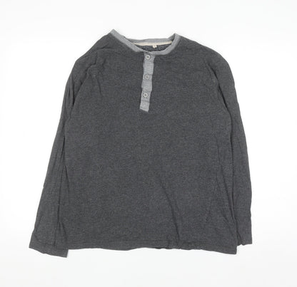 Rocha John Rocha Men's Grey Cotton Henley Long Sleeve Shirt L