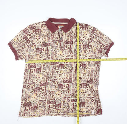 Mantaray Men’s Brown Tropical Print Cotton Polo Shirt Size L