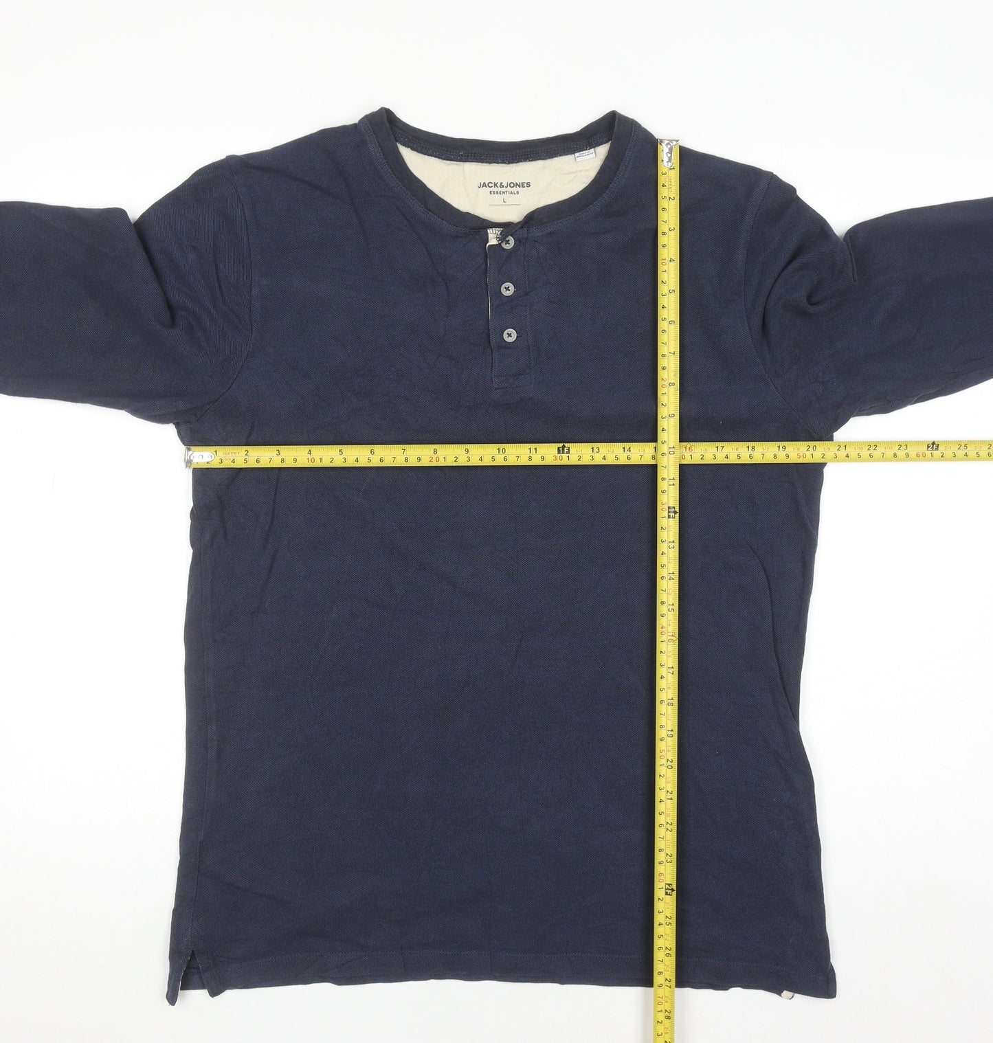 Jack & Jones Men's Blue Long Sleeve Cotton Henley Top Size L