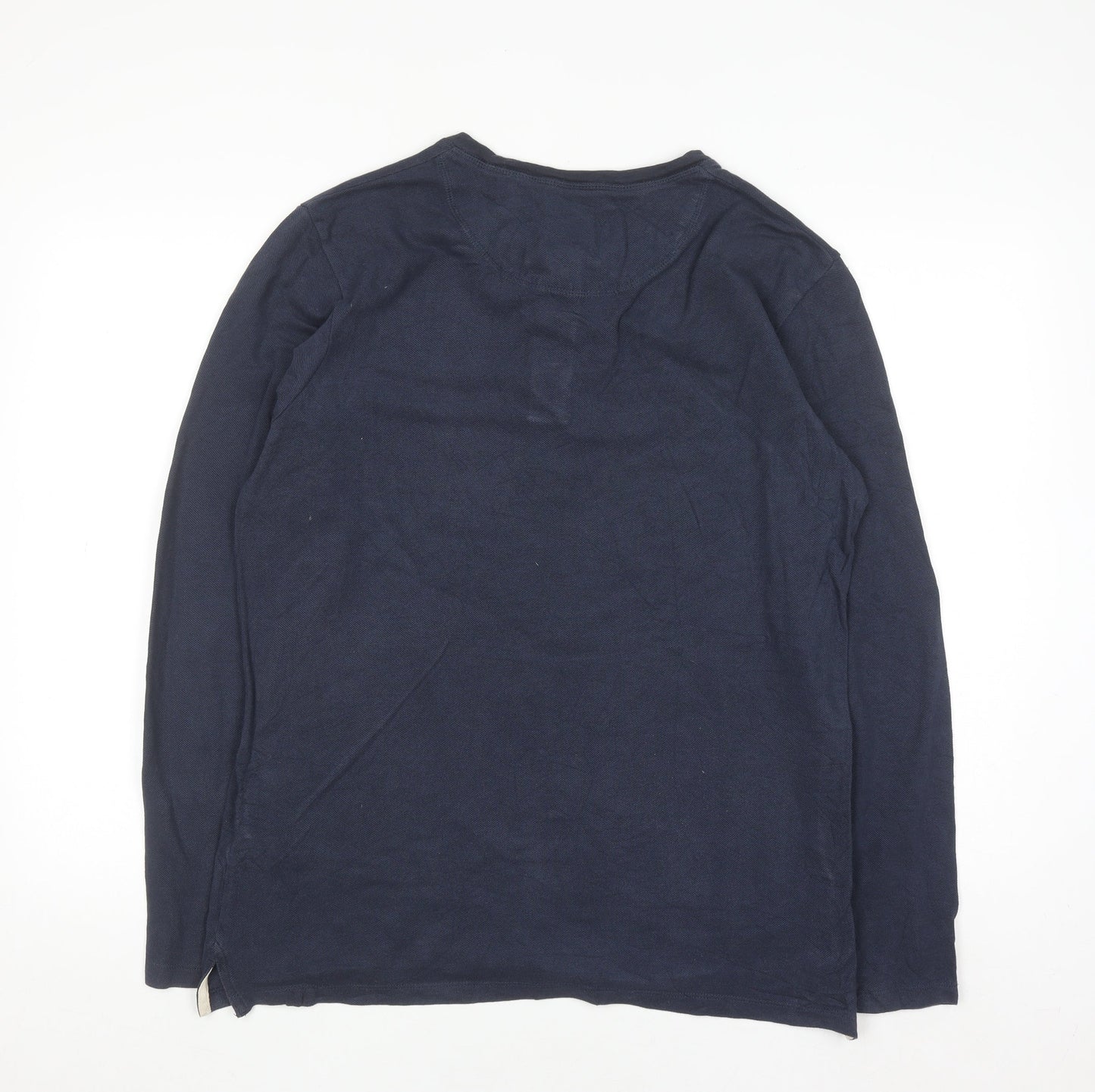 Jack & Jones Men's Blue Long Sleeve Cotton Henley Top Size L