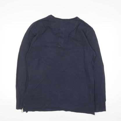Jack & Jones Men's Blue Long Sleeve Cotton Henley Top Size L