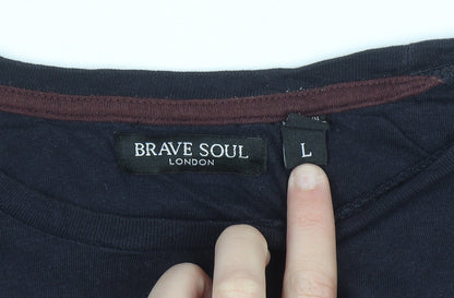 Brave Soul Men's Blue Crew Neck Cotton T-Shirt Size L