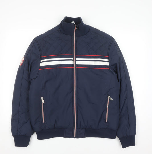 Lonsdale Men Blue Quilted Bomber Jacket Size L Full Zip Polyester