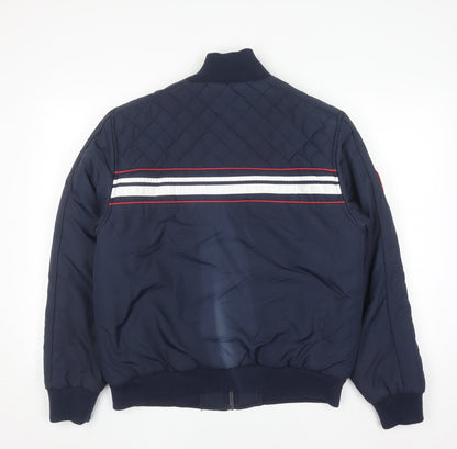 Lonsdale Men Blue Quilted Bomber Jacket Size L Full Zip Polyester