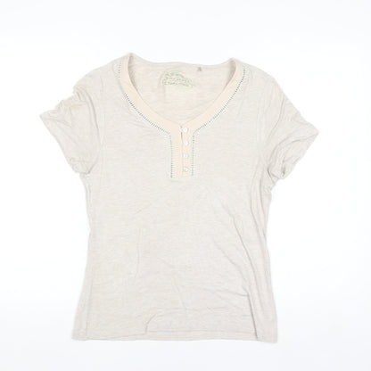 Your Sixth Sense Women's Beige Henley Short Sleeve T-Shirt Size S