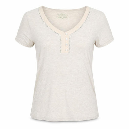 Your Sixth Sense Women's Beige Henley Short Sleeve T-Shirt Size S