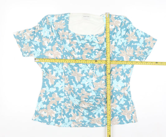 Eastex Women's Blue Floral Print Viscose Stretch Wrap Blouse UK 16
