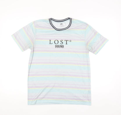 Topman Men's Multicoloured Striped Graphic T-Shirt XS Crew Neck Polyester