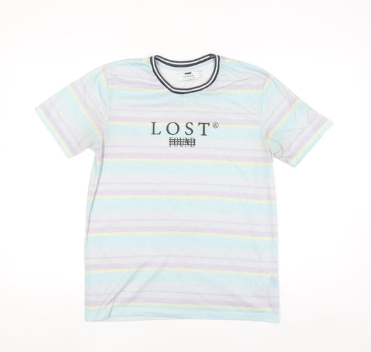 Topman Men's Multicoloured Striped Graphic T-Shirt XS Crew Neck Polyester