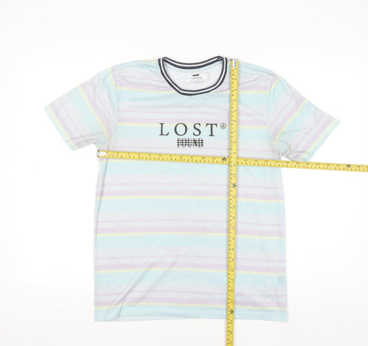 Topman Men's Multicoloured Striped Graphic T-Shirt XS Crew Neck Polyester