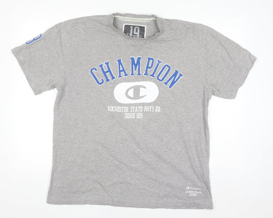Champion Men's Grey Crew Neck Graphic Print T-Shirt Size L
