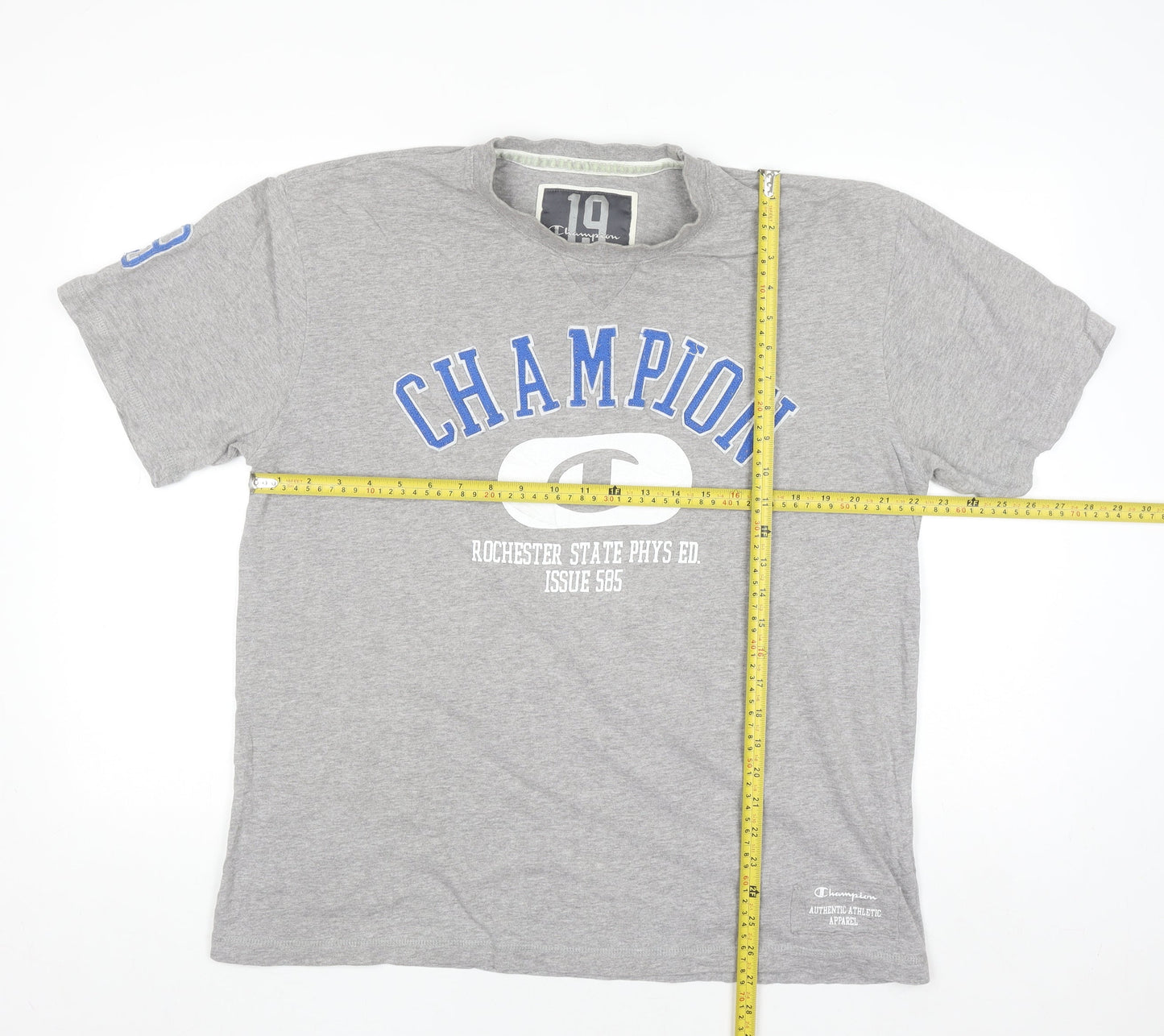 Champion Men's Grey Crew Neck Graphic Print T-Shirt Size L