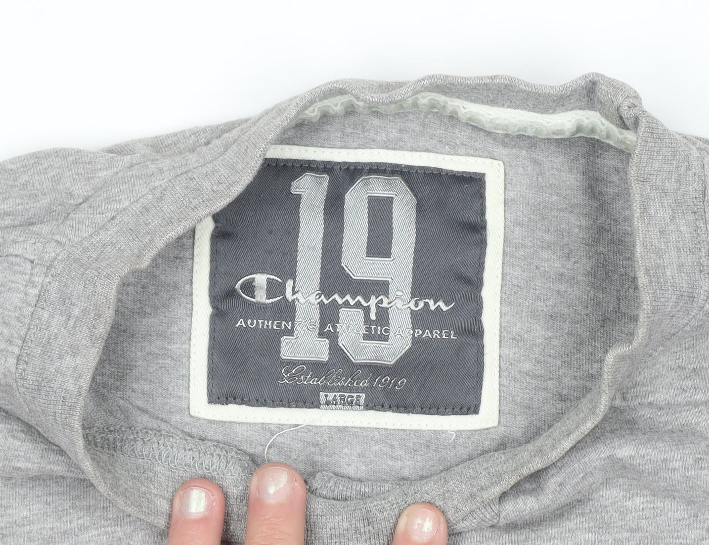 Champion Men's Grey Crew Neck Graphic Print T-Shirt Size L
