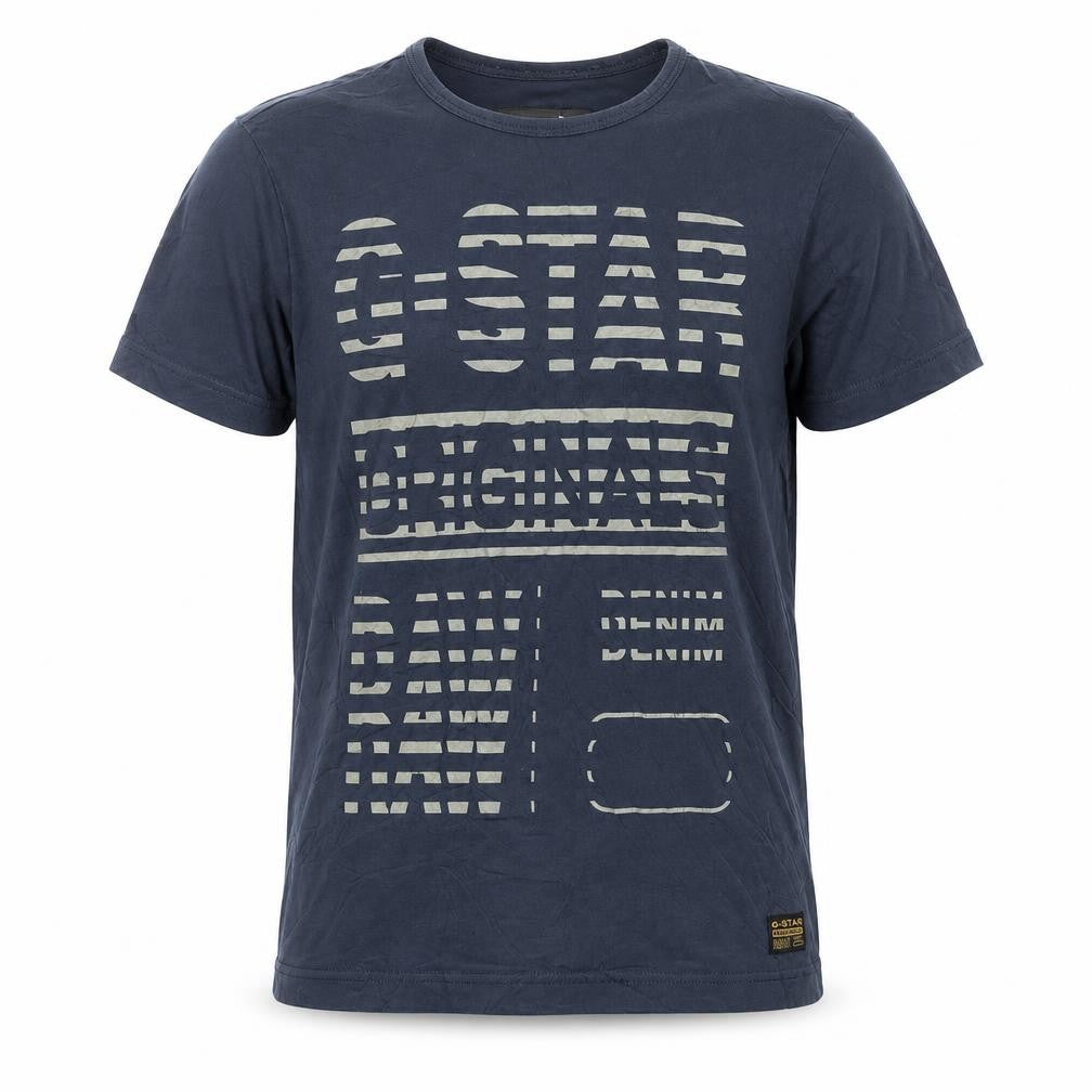 G-Star Raw Men's Navy Graphic Print Cotton Crew Neck T-Shirt Size M