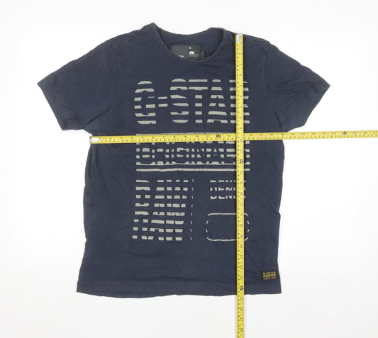 G-Star Raw Men's Navy Graphic Print Cotton Crew Neck T-Shirt Size M