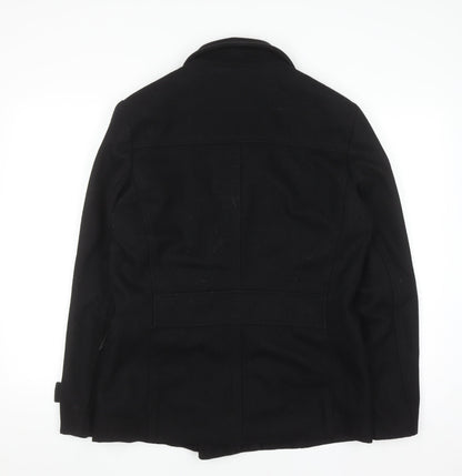H&M Men's Black Wool Blend Pea Coat Size L 38R Double Breasted Jacket